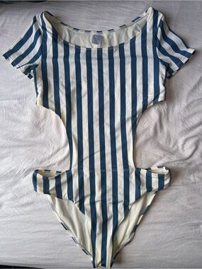 Women’s  Blue and White Striped One-Piece Swimsuit
